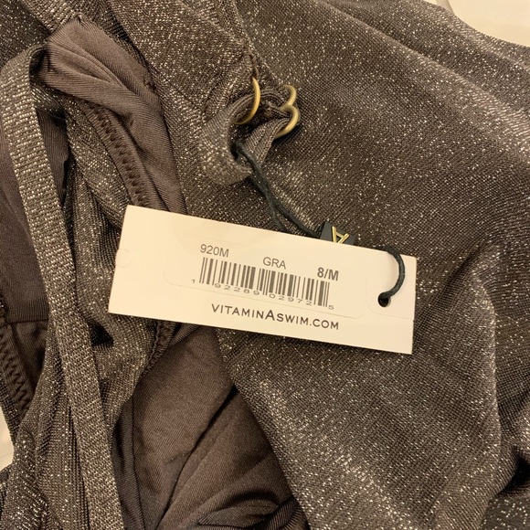 Vitamin A Stella Metallic Graphite Plunge One Piece - NEW w/ Tags - Picture 8 of 8